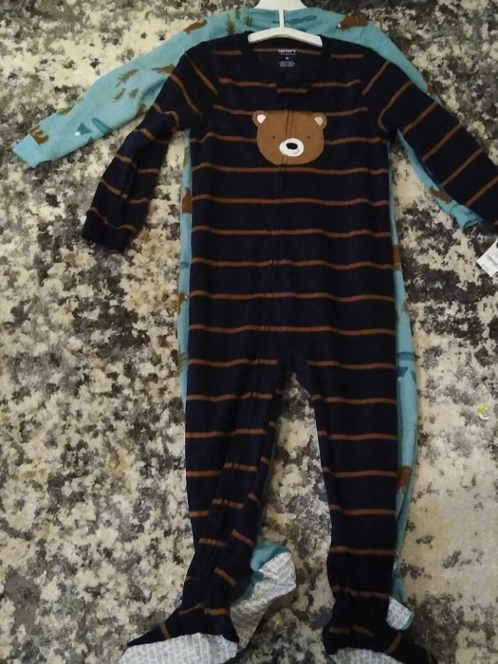 New Carter's Blue & Navy Brown Bear Stripe Footed Two-Piece Pajamas Kids Size 4T
